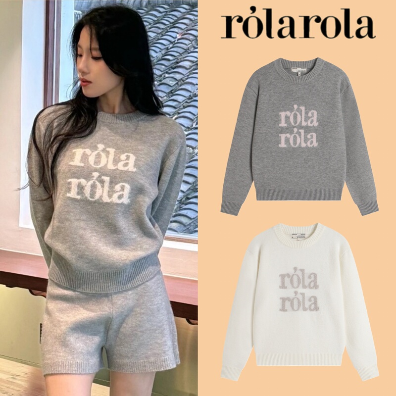 [Official Authentic Product] Korean Rolarola Letter Crew Neck Pullover Sweater 2025 Autumn/Winter New Model Zhang Yuanying