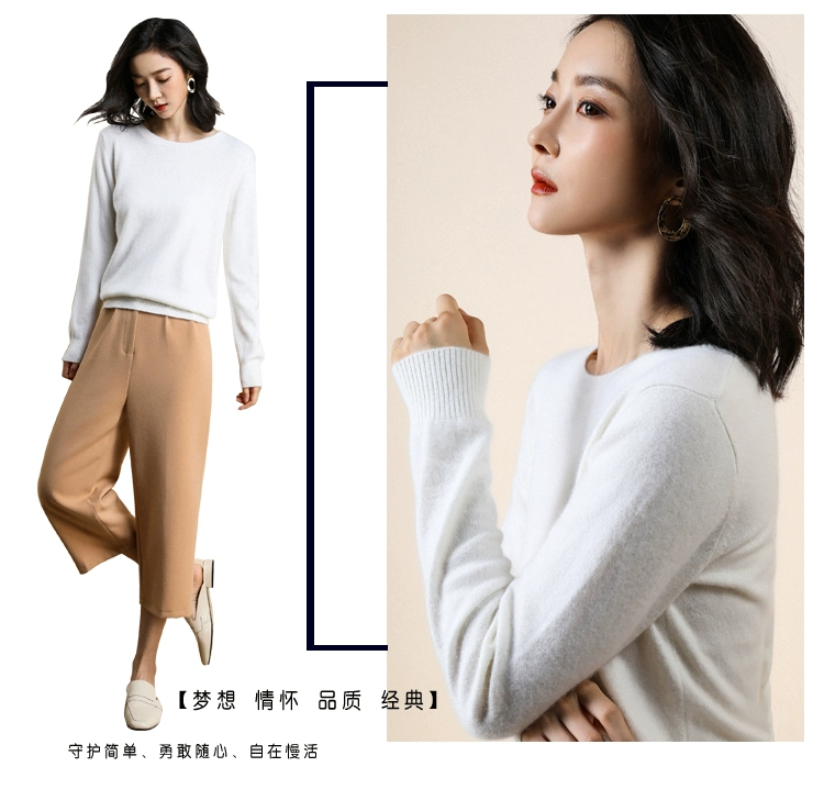Mùa xuân và mùa thu cổ áo len thấp nữ áo len cashmere đoạn ngắn Phiên bản Hàn Quốc của áo len len cổ tròn hoang dã ao nu
