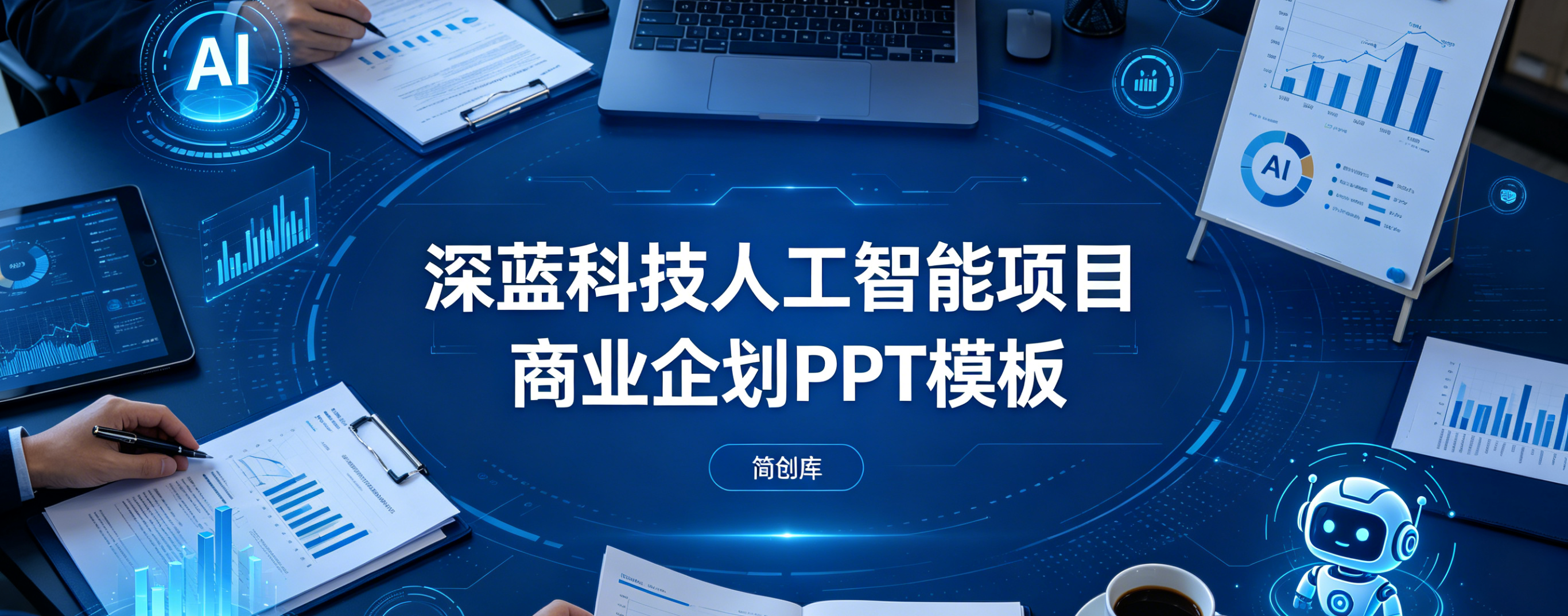 C1145深蓝科技风人工智能商业企划PPT模板 AI人工智能项目商业计划书模板-简创库网