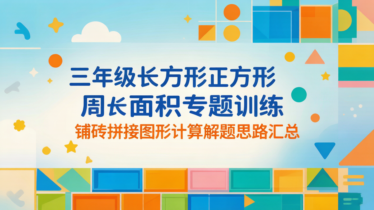 H9875三年级长方形正方形周长面积专题训练 铺砖拼接图形计算解题思路汇总-简创库网