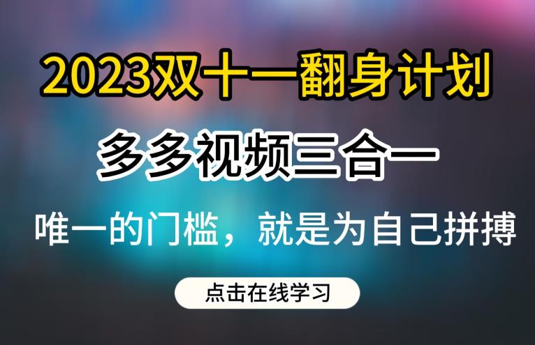 图片[1]-2023电商双11逆袭计划，多多视频带货三合一玩法教程-暗冰资源网