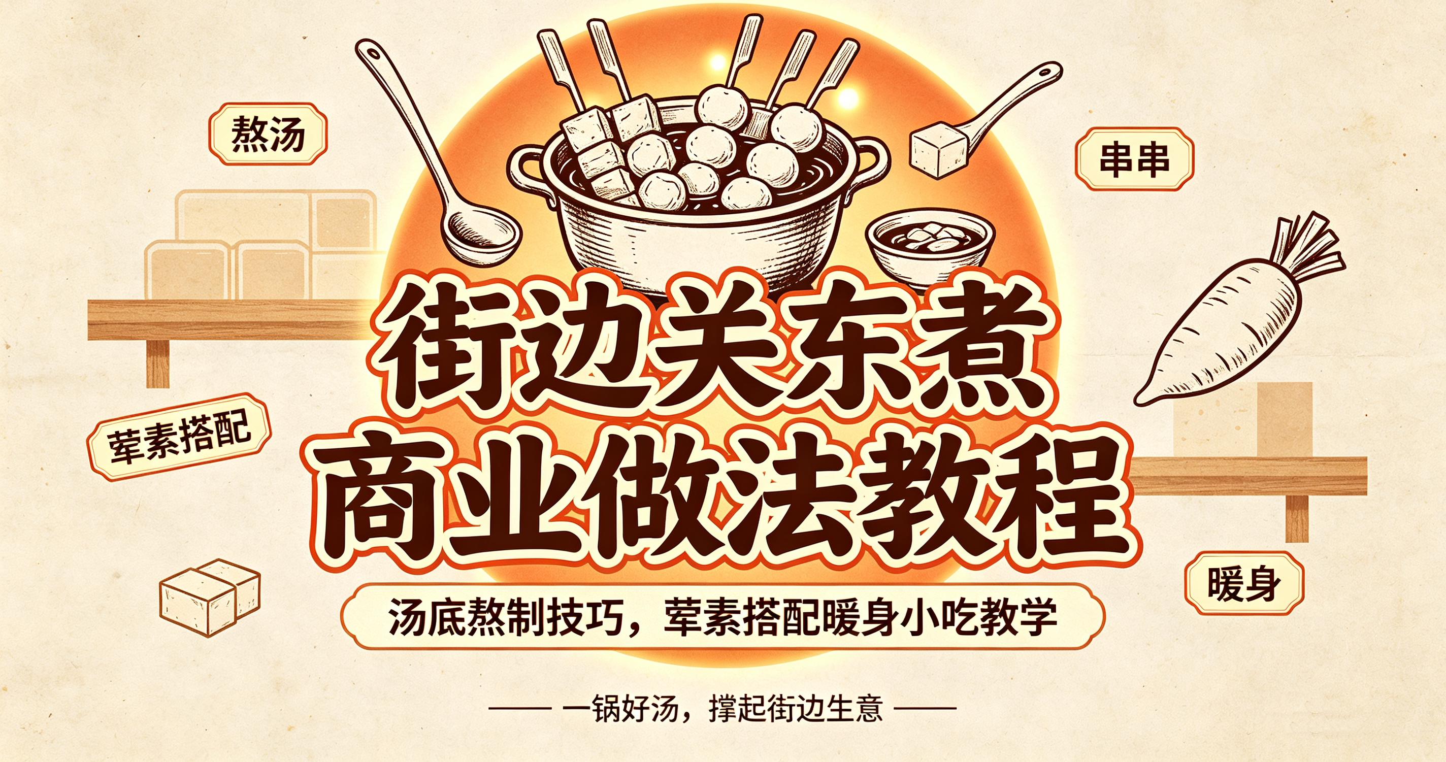 L15232街边关东煮商业做法教程,汤底熬制技巧,荤素搭配暖身小吃教学-简创库网