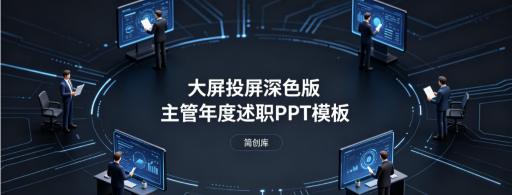 B1009深色科技风大屏投屏年度述职PPT模板 企业部门主管年终汇报通用模版-简创库网