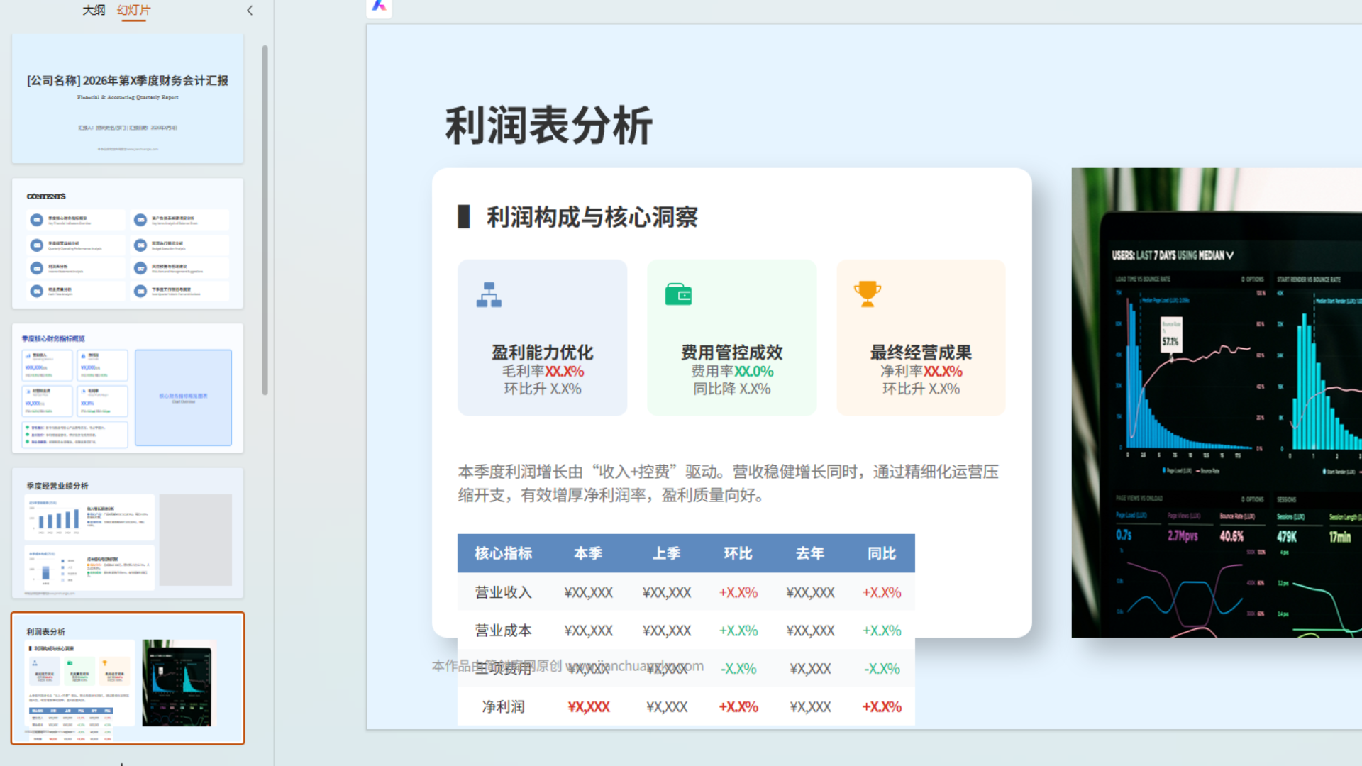 图片[3]-B1012财务季度工作总结PPT模板-扁平化浅蓝清新风格 会计财报数据分析完整模板-简创库网