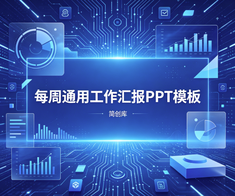 B1004简约扁平化周工作汇报PPT模板 企业员工每周工作总结复盘课件-简创库网