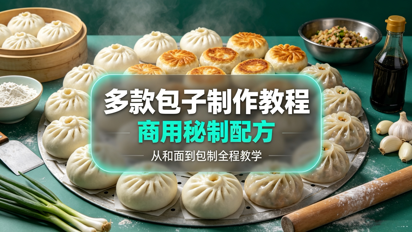 L47281多款包子制作教程｜商用秘制配方 从和面到包制全程教学-简创库网