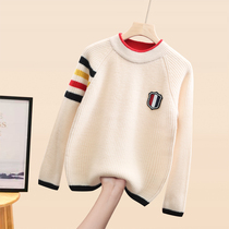 Boys woolen sweater 2021 autumn and winter New Tong knitwear bottoming sweater childrens thread coat 100% pure wool