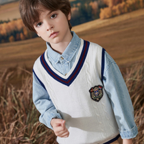 Boy vest sweater 2021 autumn and winter new childrens knitted sweater vest