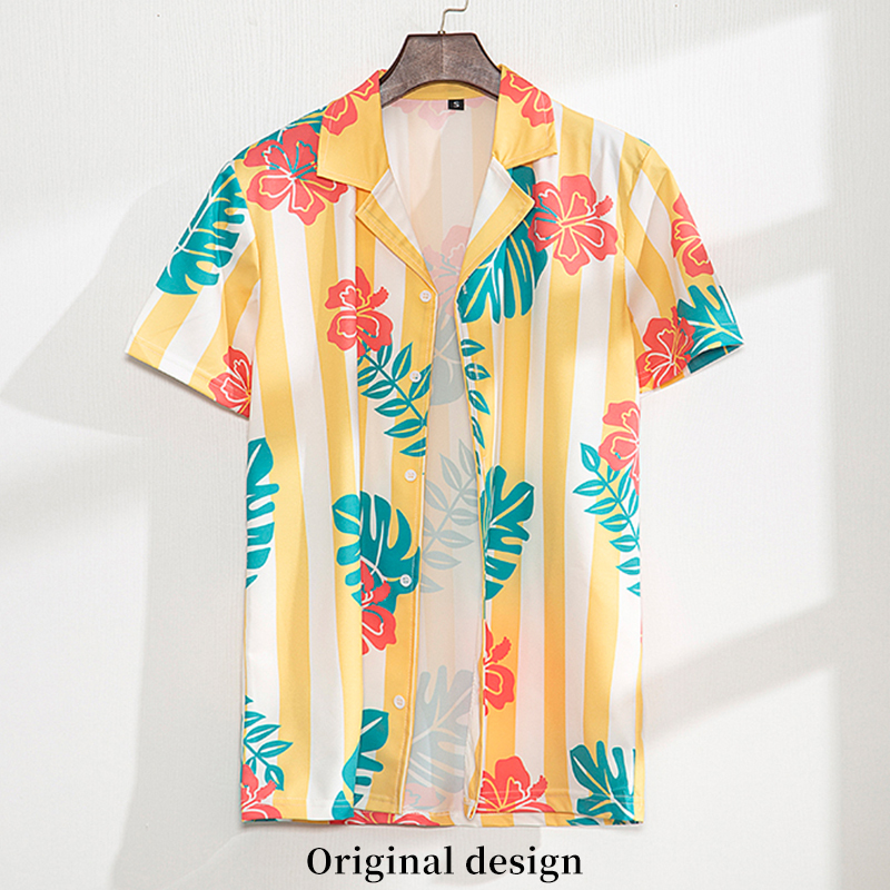 Men's and Women's Cuban Collar Beach Vacation Floral Shirt with Green Plant Pattern Twisted Wonderland Ace Ace Cosplay