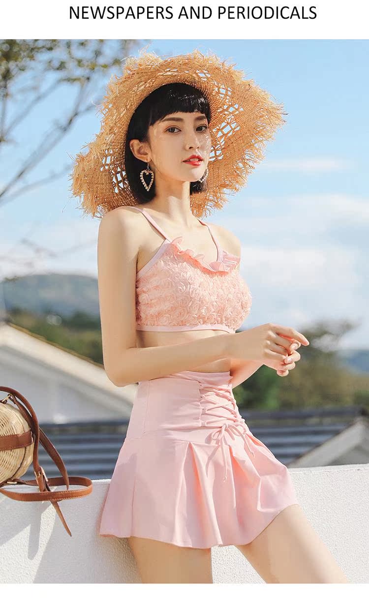 2019 hậu tố mới Qiqi 19915 kiểu váy xẻ không có thép hỗ trợ áo tắm tươi và sáng cho nữ - Bộ đồ bơi hai mảnh bikini 2 mảnh màu đỏ