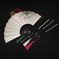 Xiangbaozhai Chinese style 7 inch 14 square 2 5 row mouth black flat bamboo bone silk cloth fan hand painted orchid bamboo folding fan