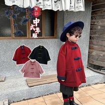 2022 new style Chinese-style cotton coat for boys and girls plate-buttoned long annual woolen coat thickened woolen coat