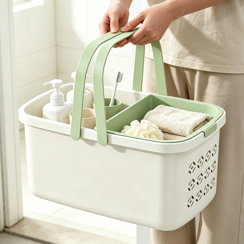 Bath Basket, Plastic Shower Basket, Student Dormitory Bathroom Portable Storage Basket, Toiletries Storage and Draining Basket