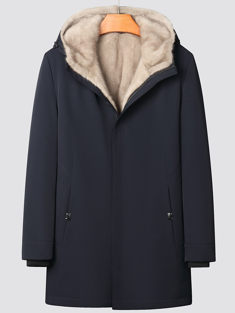 Меховая одежда 貂博士尼克服男整貂水貂连帽中长派克服大衣皮草厚皮毛一体外套冬