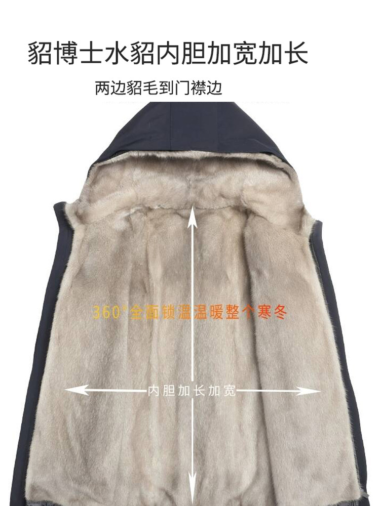 Меховая одежда 貂博士尼克服男整貂水貂连帽中长派克服大衣皮草厚皮毛一体外套冬