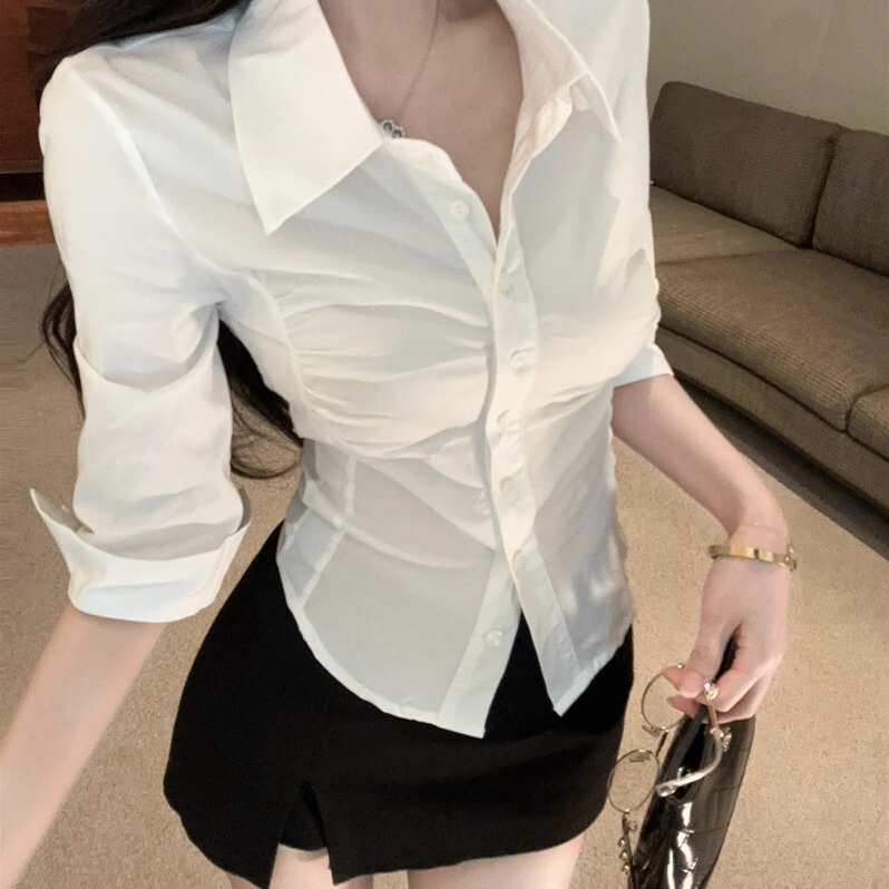 Sexy Waist-Cinching Slimming White Shirt for Women, Pure Desire Secretary Ol Uniform, Elegant Professional Attire, Bodycon Skirt, Foot Massage Workwear