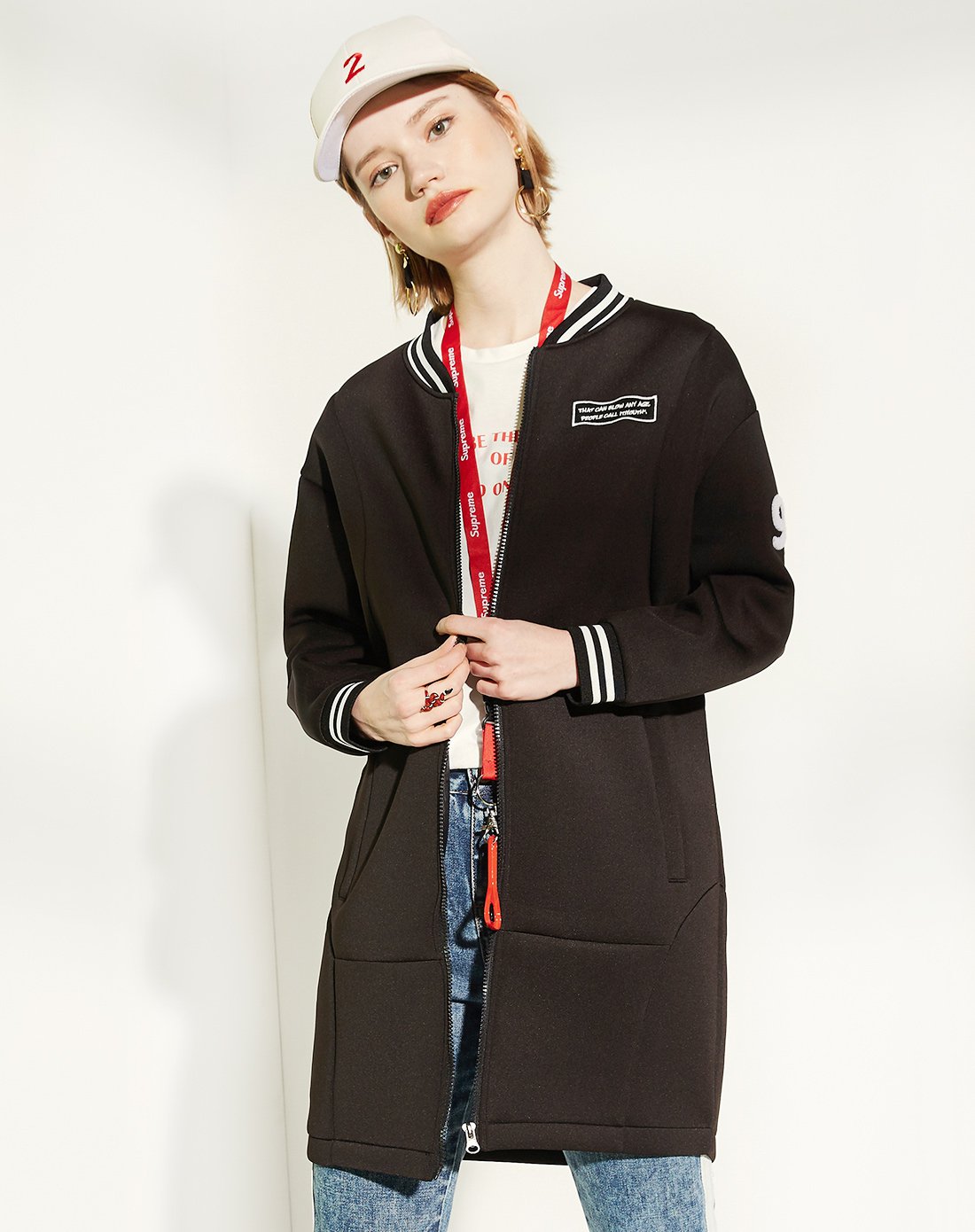 Mất giải phóng mặt bằng Demana Women Loose Thin Middle Long Spring and Autumn Sweater Sports Áo khoác thể thao giản dị Áo gió - Áo len ao kieu dep