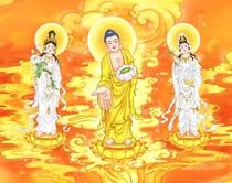 The Three Saints of the West lead to the Paradise of Paradise the Buddha and Bodhisattvas the Three Treasures Buddha hanging painting Guanyin Mahasthamaprapta photo paper and plastic packaging