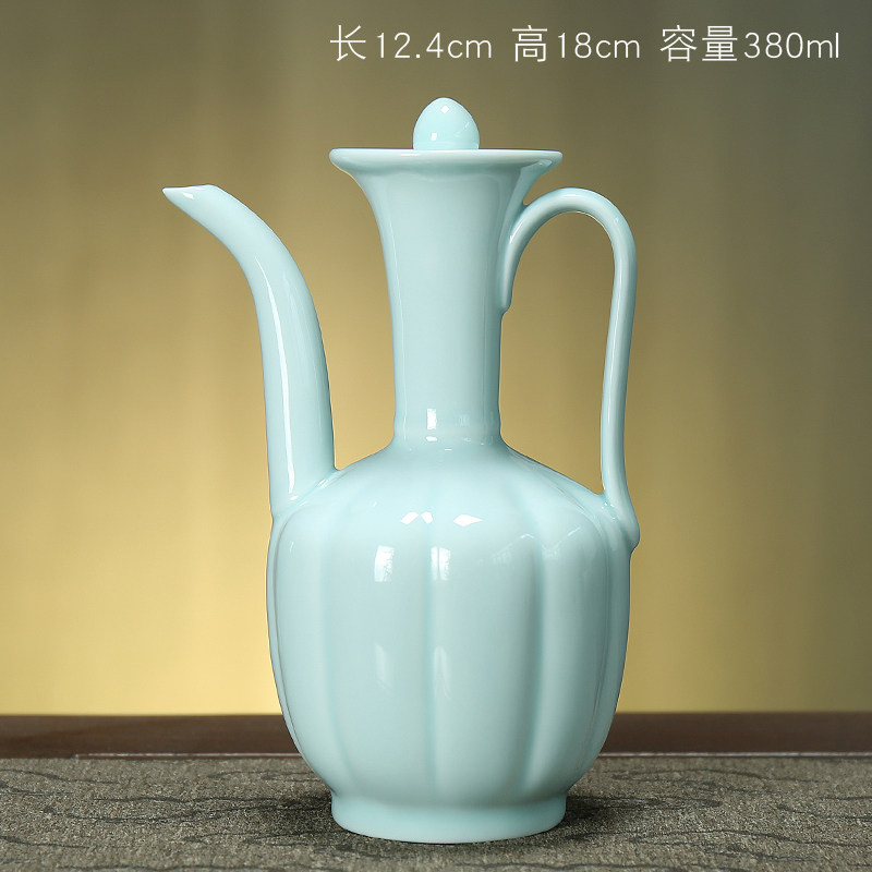 宋代点茶执壶茶艺汤瓶青瓷温酒壶复古中式宋代陶瓷手执壶茶壶茶具-淘宝