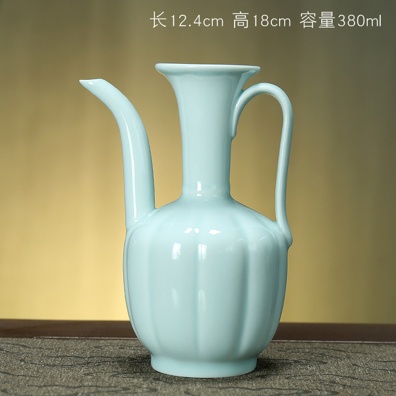 南宋時代　青磁　越州窯水注　執壺　茶壺　酒器　水滴　水指(F-105) 宋代点茶执壶茶艺汤瓶青瓷温酒壶复古中式宋代陶瓷手执壶茶壶茶具