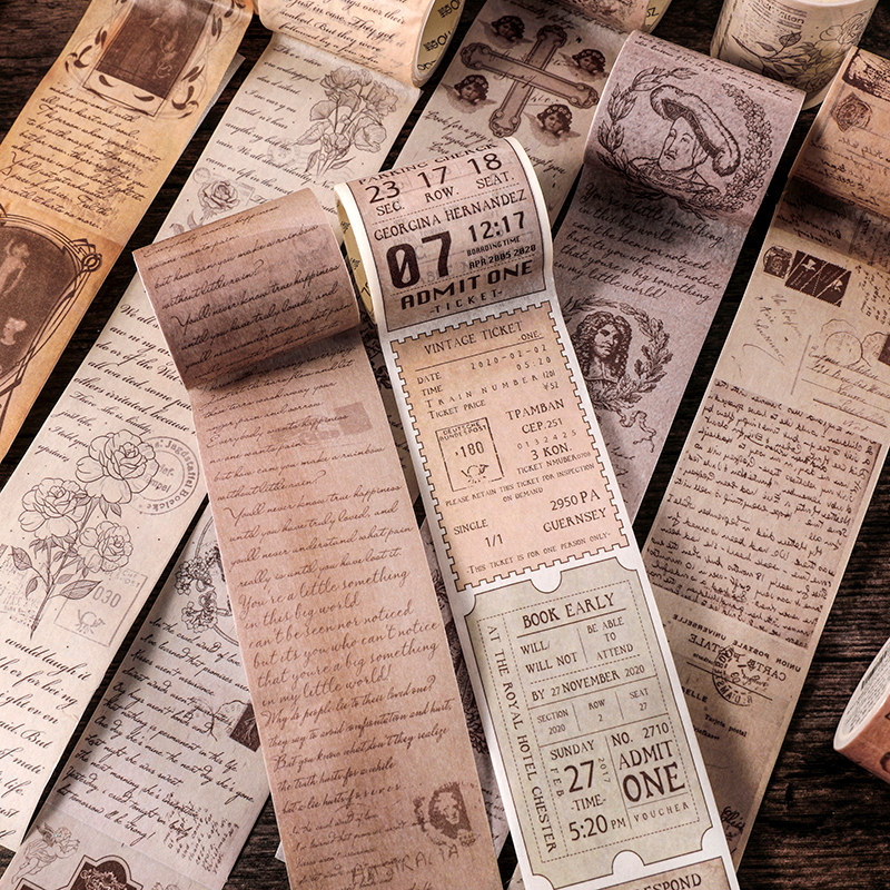 Vintage-Style Journal Materials, Letter Washi Tape, European and American Retro English Text Journal Decoration Stickers, Newspaper