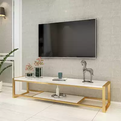 Simple wrought iron TV cabinet coffee table combination light luxury marble TV cabinet modern simple Nordic small apartment