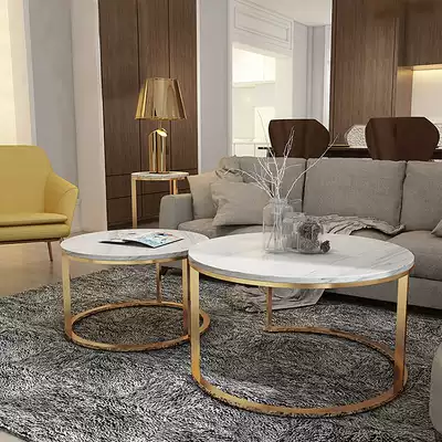 Wrought iron Nordic modern ins Marble coffee table Living room Light luxury combination Round tea table Creative simple small apartment