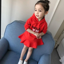 2019 Spring and Autumn Dress Womens Baby With Hood Dress Middle Sleeve Girl Dress Girl 70% Sleeves Skirt Han Edition Tide