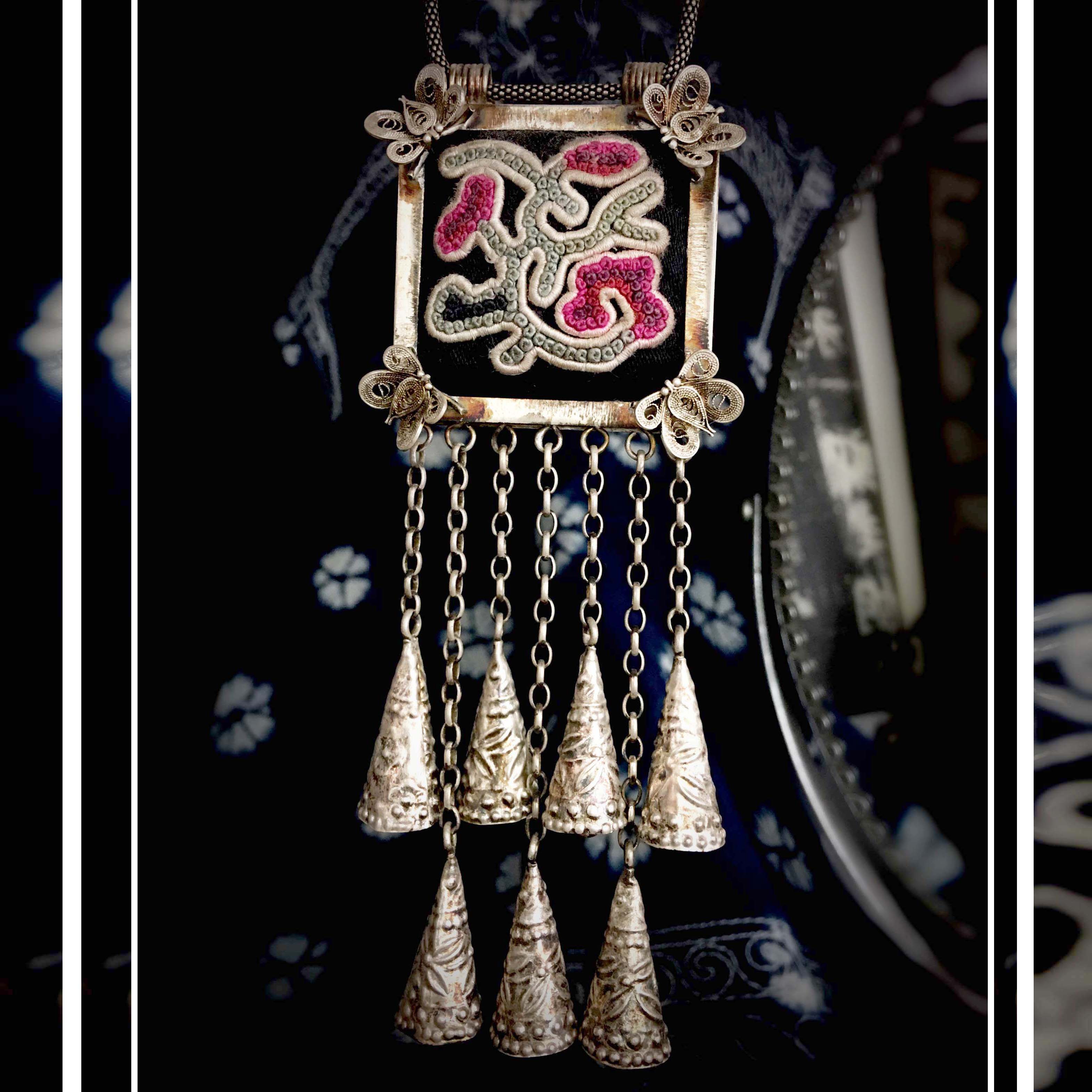 Original Orphan 999 Sterling Silver Handmade Miao Nationality Old Embroidery National Wind Brushed Butterfly Characteristic Niche Pendant Necklace