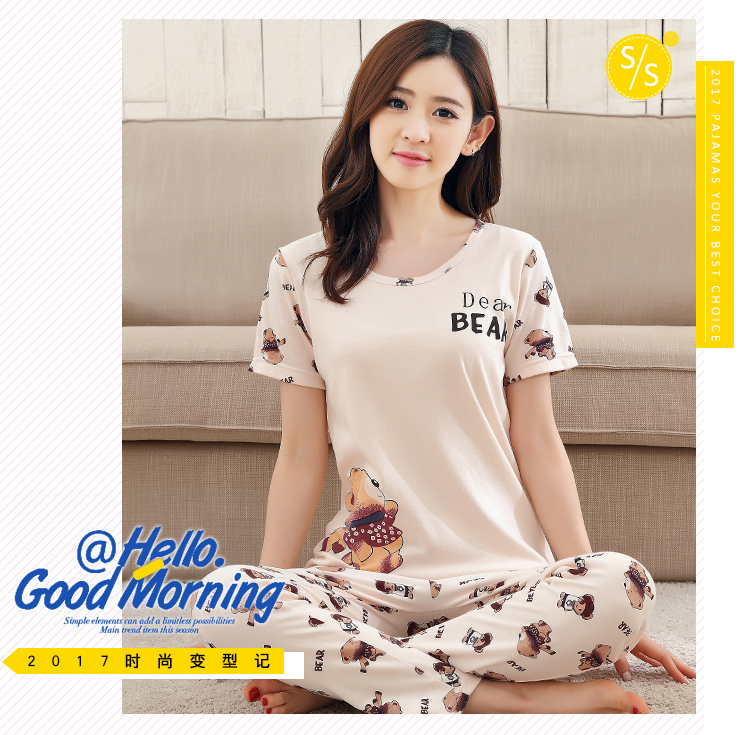 Mùa hè quần ngắn tay đồ ngủ nữ mặc giản dị bông dịch vụ nhà phù hợp với XL cotton nửa tay phụ nữ