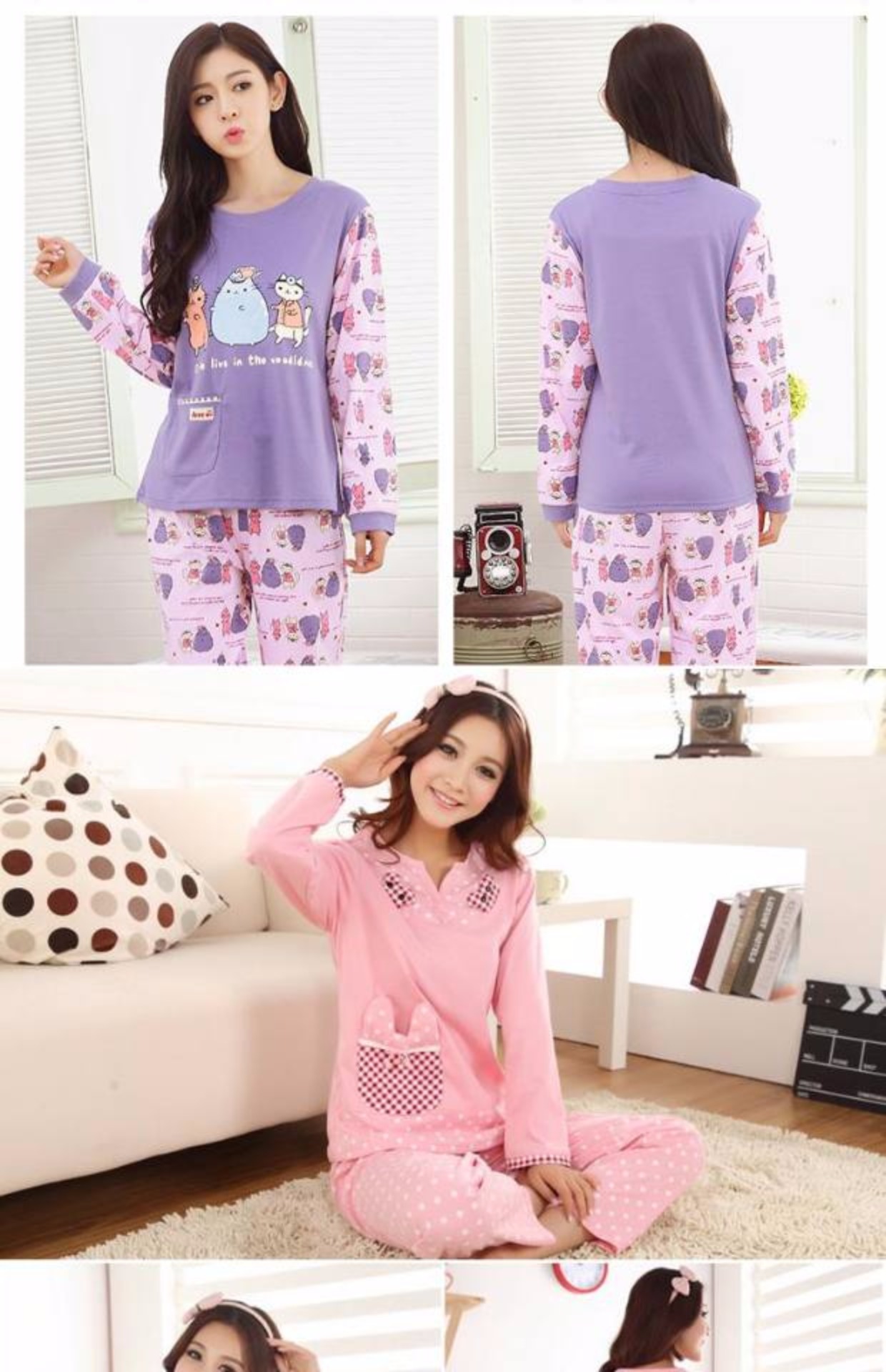 Bộ đồ ngủ nữ cotton dài tay phần mỏng phiên bản Hàn Quốc của bộ đồ mùa xuân và mùa thu cotton tươi phục vụ mùa hè cho sinh viên đồ mặc nhà