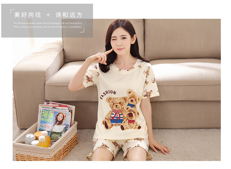 Mùa hè ngắn tay quần short nữ đồ ngủ set ngọt ngào dễ thương phim hoạt hình mùa hè cotton home dịch vụ hai mảnh mùa hè