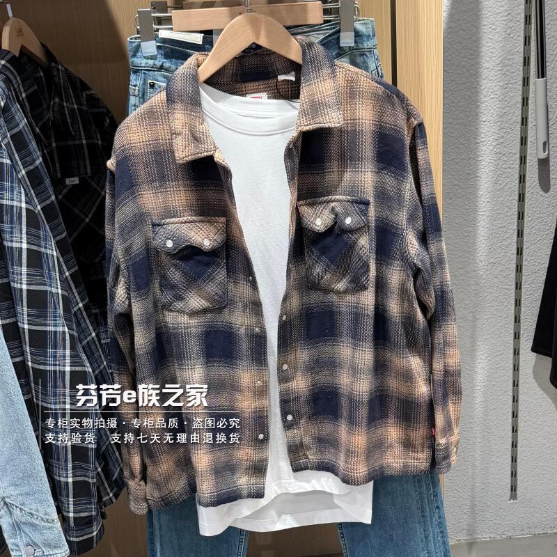 Levis Genuine 2026 Model Men's Pure Cotton Versatile Plaid Long-Sleeve Shirt with Turn-Down Collar 0085P-0001 Levis Genuine 2026 Model Men's Pure Cotton Versatile Plaid Long-Sleeve Shirt with Turn-Down Collar 0085P-0001