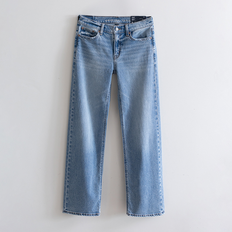 American Eagle Aeo Summer High-Waisted Non-Stretch Jeans for Women, Casual Loose Fit, Slimming, Butt-Lifting, Wide-Leg Straight Pants, Trendy