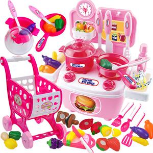 过家家厨房玩具儿童可出水推车蔬果蛋糕可切女孩煮饭玩具C