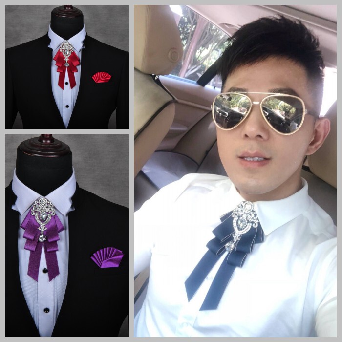 3-Piece Set Men's Formal Wear Large Diamond Bow Tie Groom Best Man Guest Attire Wedding Tie British Style Tie Set