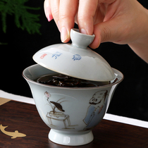 White Porcelain Handmade Ceramic Cover Bowl Tea Cup Big Number tea lid bowl Three-only bowl Kung Fu Tea Bowl Bowl Suit Home Single