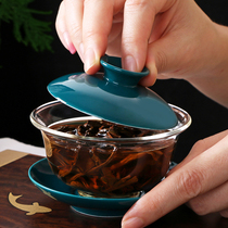 Glass Cover Bowl Tea Bowl large number tea set Jingdezhen Qinghua Porcelain Ceramic White Porcelain Kung Fu Three only Manual Kiln Changing Cover Bowl