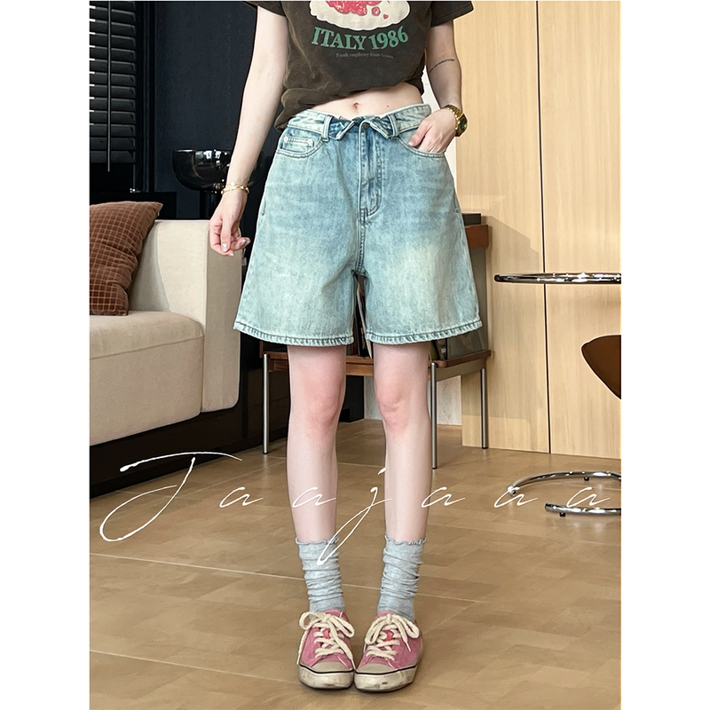 Jaajaaa Island Style Retro Washed Distressed Straight-Leg Versatile Slimming Lightweight Breathable Denim Shorts Jaajaaa Island Style Retro Washed Distressed Straight-Leg Versatile Slimming Lightweight Breathable Denim Shorts