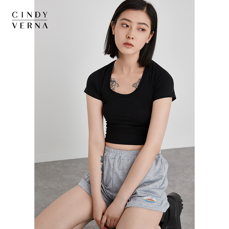 2021 New Spring women Spring Summer short tight base shirt short sleeve solid color T-shirt top simple fashion temperament