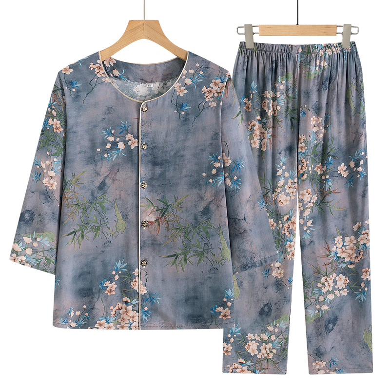 Grandma's Summer Outfit Set, Cotton Silk, Middle-Aged and Elderly Women's Clothing, Three-Quarter Sleeves, Three-Quarter Pants, Cardigan Two-Piece Set, Mother's and Wife's Clothes Grandma's Summer Outfit Set, Cotton Silk, Middle-Aged and Elderly Women's Clothing, Three-Quarter Sleeves, Three-Quarter Pants, Cardigan Two-Piece Set, Mother's and Wife's Clothes