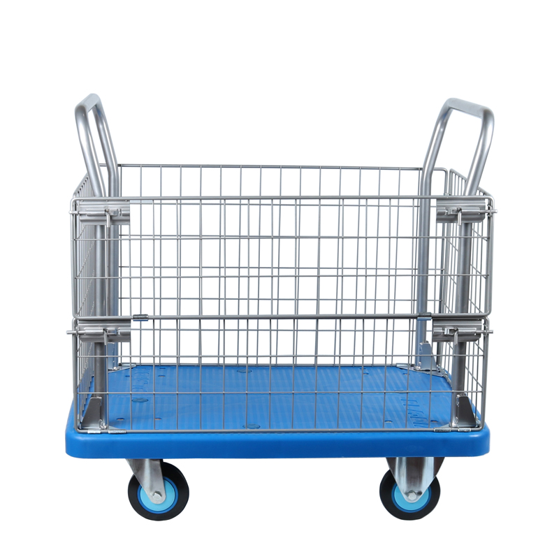 Liyu grid frame hand push flatbed car mute warehouse turnover car cage basket PLA300Y-AMI cart armrest recommended