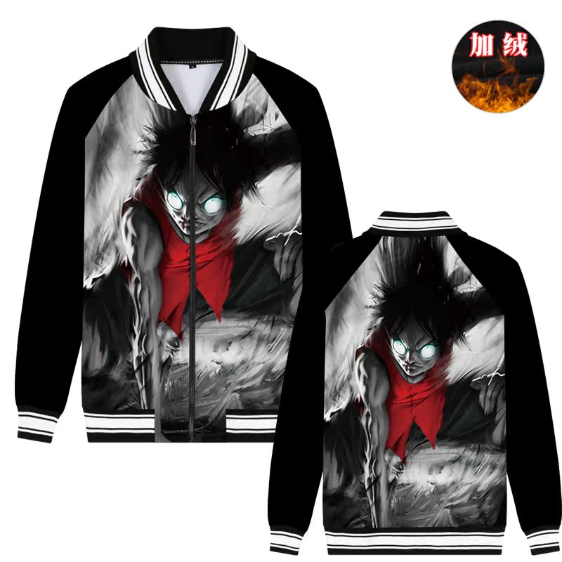 One Piece Anime Around Nautical King Sauron White Beard Ais Luffy Plus Velvet Jacket Boy Baseball Shirt Sweatshirt