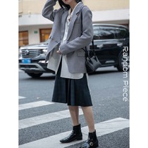  RandomPiece All Wool Black and white Houndstooth lapel wide placket Asymmetrical Double Pocket Blazer