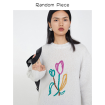 RandomPiece winter round neck loose shoulder chest embroidery group knitted wool pullover sweater