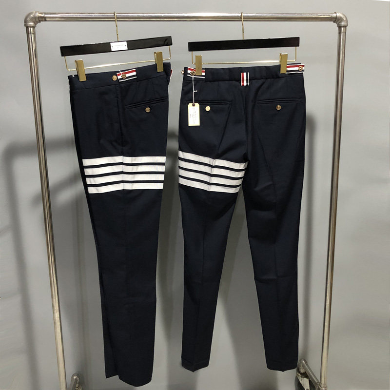 20FW The new TB Western-style trousers low-waisted Yarn dyed weaving Navy Red, white, and blue Webbing Four ways rod Suit pants Versatile trousers