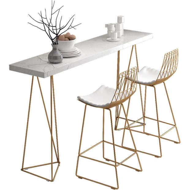 Bàn ghế đá cẩm thạch tối giản Bắc Âu và bàn ghế phòng khách đồ nội thất bằng tường hẹp bàn sắt rèn vàng thanh bàn ngoài trời - Đồ gỗ ngoài trời ghế băng ngoài trời