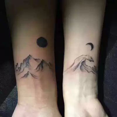 Sun Moon Mountain River couple tattoo stickers waterproof men and women National Wind tattoos Net red hipster lasting simulation