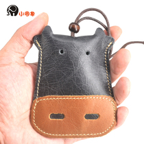Small Round Elephant Head Layer Cow Leather Multifunction Card Bag Card Ventilation Harp Strike Color Sleeve Car Key Containing Bag Calf