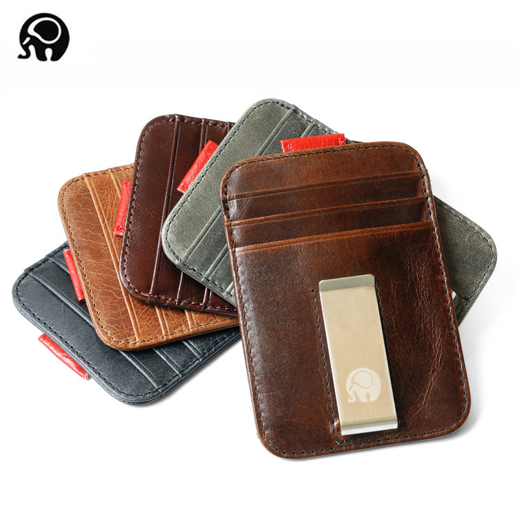 Small round elephant anti-magnetic card wrapping head layer of cow leather card holder for men's sleeve theft swiping anti-theft swipe sleeve multi-position bank card bag